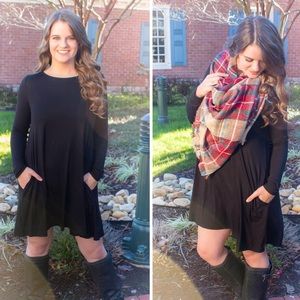 The Perfect Piko Long Sleeve Swing Dress in Black